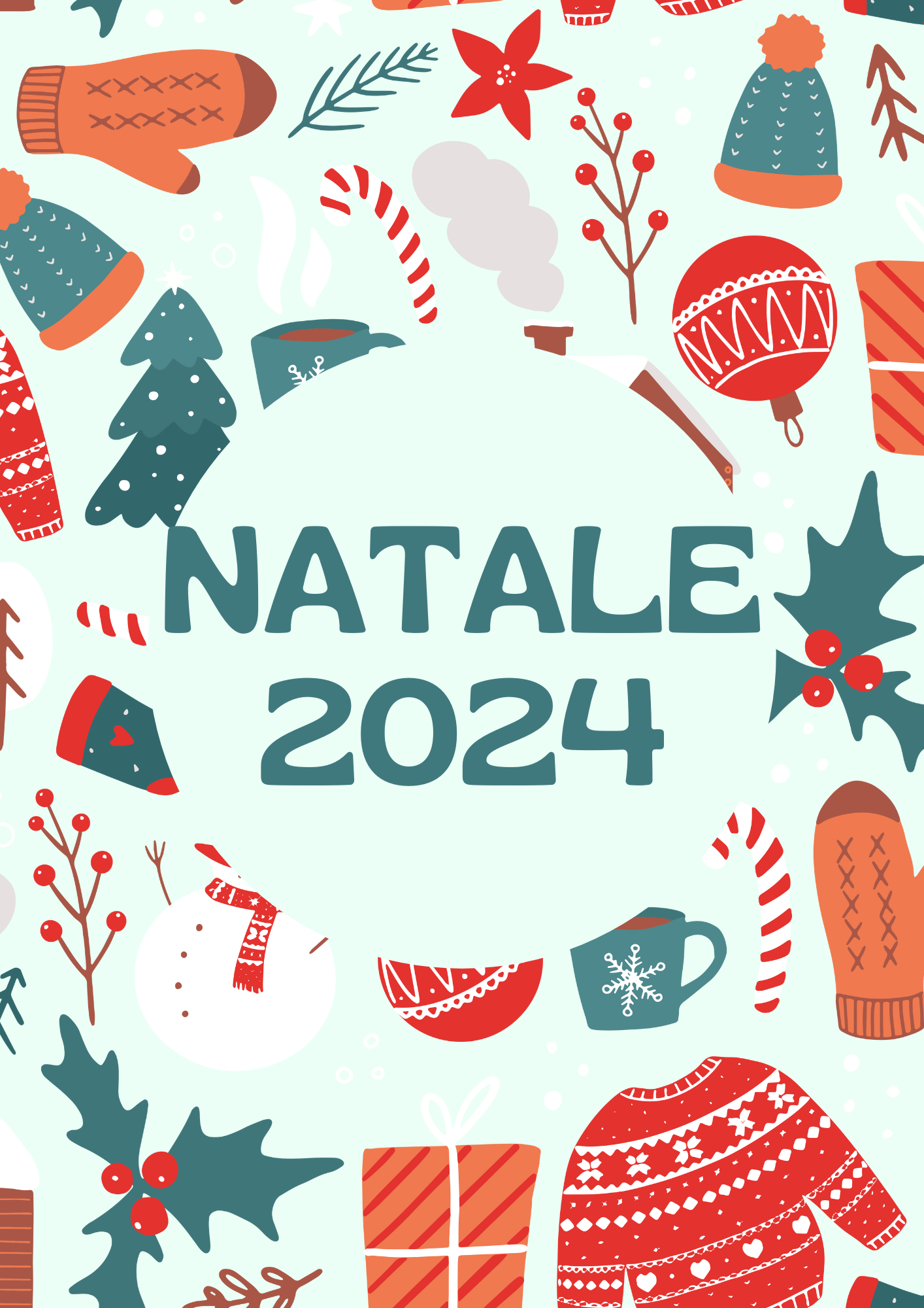 Bianco Rosso Azzurro Illustrato Auguri Natale Post Instagram (Documento (A4))